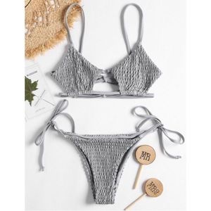 Zaful ribbed key hole gray tie bikini